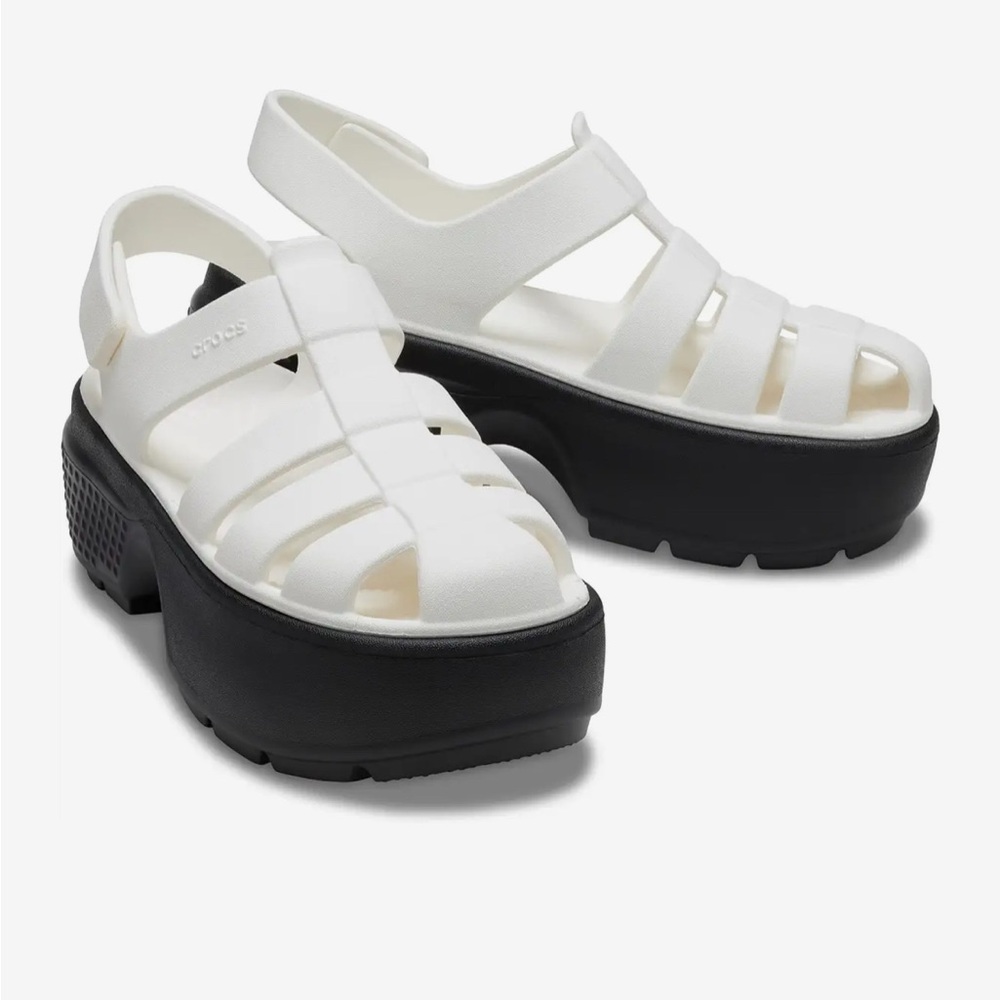 CROCS Women's Platform Stomp Fisherman Sandals in White and Black